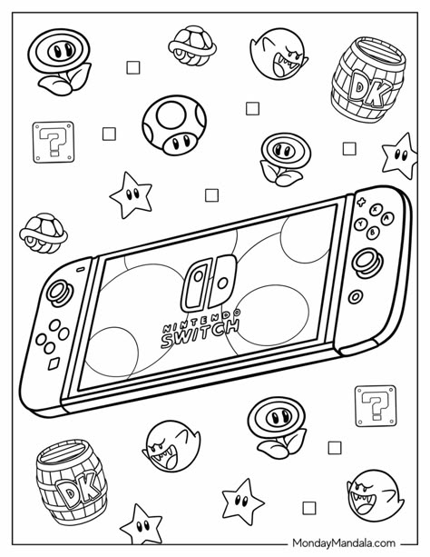 22 Nintendo Coloring Pages (Free PDF Printables) Nintendo Switch Printables, Nintendo Switch Coloring Pages, Board Game Coloring Pages, Technology Coloring Pages, Nintendo Art Drawing, Diy Colouring Book, Printable Coloring Sheets Aesthetic, Nintendo Coloring Pages, Gaming Coloring Pages