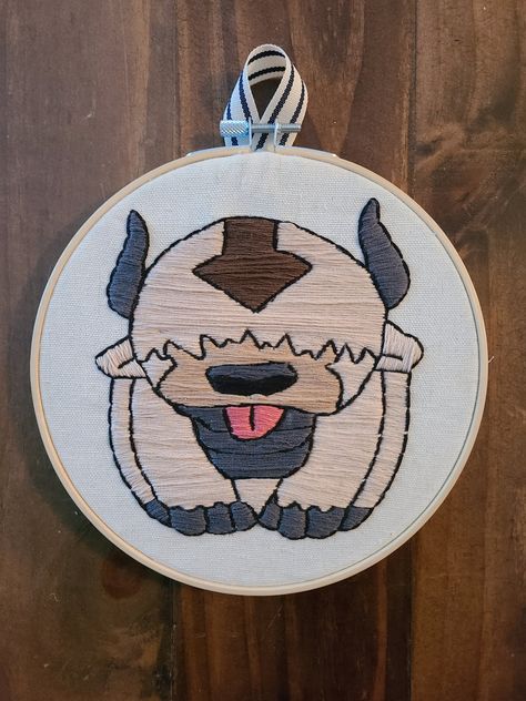 Appa Embroidery Pattern, Avatar The Last Airbender Embroidery, Avatar Embroidery, Appa Embroidery, Free Dobby, Crochet Bucket Hat, Hand Embroidery Projects, Avatar The Last Airbender, Punch Needle