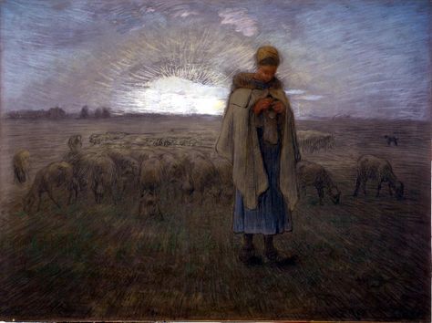 Jean-François Millet, Shepherdess Millet Paintings, Jean Francois Millet, Sunset Landscape Painting, Barbizon School, Sheep Farm, Camille Pissarro, Oil Painting Reproductions, Realism Art, Handmade Oil