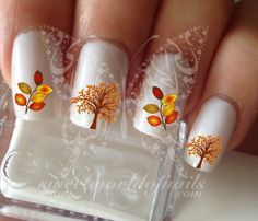 Autumn Tree Leaves Thanksgiving Nail Art Fall Water Decals Transfers Wraps Aztec Nail Art, Aztec Nails, Nail Art Halloween, Xmas Nail Art, Thanksgiving Nail Art, Nail Water Decals, Thanksgiving Nail, Pumpkin Nails, Fall Nail Art Designs