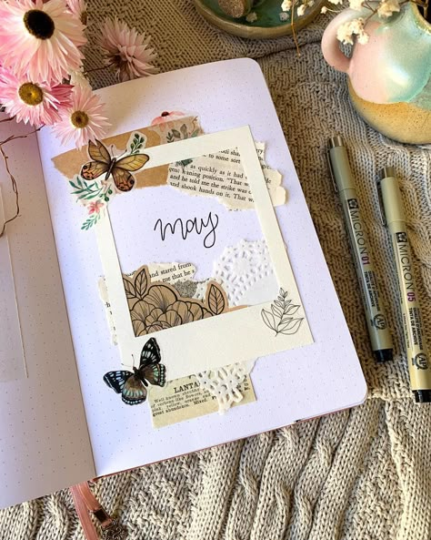 30+ May Cover Page Ideas You Must See For Your Bullet Journal! May Cover Page, May Bujo, Watercolour Doodles, Monthly Cover Page, Cover Page Ideas, Mini Art Journal, Handmade Journals Diy, Book Art Projects, Summer Themes