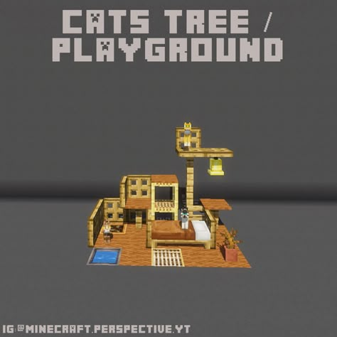 Cat Trees Minecraft, Minecraft Cat Playground, Cat Decor Minecraft, Cat Tree Minecraft Ideas, Cat Area Minecraft, Minecraft Pet Room Ideas Dog, Cat Cafe Minecraft Build, Minecraft Pet Store Interior, Minecraft Cat Ideas