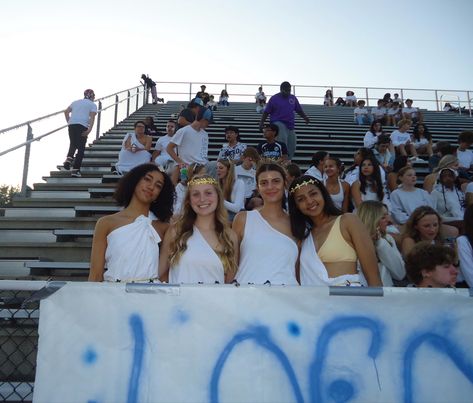 football game, toga, white out, high school Toga Theme Football Game Night, Toga Football Game, Toga Theme Student Section, White Out Themed Football Game, White Out High School Football, Football Game Outfit, Football Game, White Out, Gaming Clothes