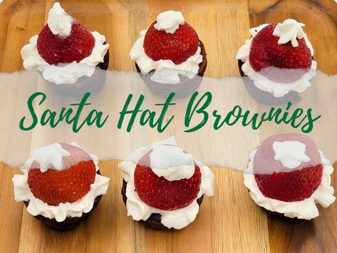 Santa Hat Brownies - Pink Ninja Blog Brownie Santa Hats, Santa Hat Brownies, Pink Ninja, Xmas Candy, Christmas Brownies, Christmas Candies, Strawberry Whipped Cream, Recipes Christmas, Brownies Recipe Easy