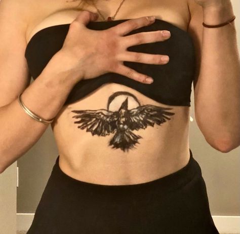 by @/catrankin on tiktok <3 Nyx Tattoo Design, Raven Crow Tattoo, Nyx Tattoo, Sternum Tattoo Design, Crow Tattoo, Goddess Tattoo, Tiktok Account, Sternum Tattoo, Cover Up Tattoo