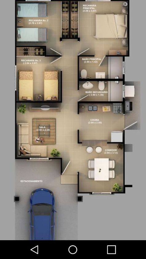 8x20 House Plans, Small House Blueprints, Single Storey House Plans, 3d Floor Plans, Modern House Floor Plans, Little House Plans, Affordable House Plans, Modern Small House Design, Three Bedroom House