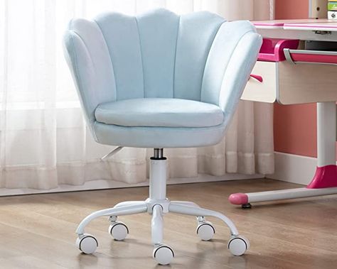 Velvet Bedroom Chair, Cute Desk Chair, Velvet Bedroom, Girl Desk, Bedroom Study Room, Rolling Chair, Kids Desk, Blue Desk, Study Chair