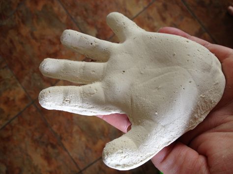 3D handprint using no cook play dough as mold. Pour in Plaster of Paris. Salt Crafts, No Cook, Baby Handprint, Plaster Of Paris, Paris Images, Hand Molding, Play Dough, Baby Crafts, Kids Stuff