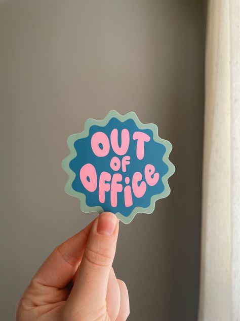 Out of Office Sticker | Vinyl Laptop Sticker, House Stickers, Sticker Inspo, Sticker Design Inspiration, Work Stickers, Stickers Design, Out Of Office, Bottle Sticker, Water Bottle Stickers, Mail Letters