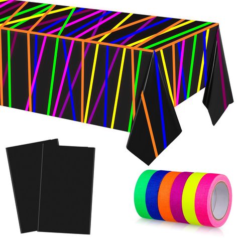 PRICES MAY VARY. Package Includes: you will receive 8 pieces of glow in the dark party supplies, including 6 rolls of UV fluorescent tape, the size of each tape is about 16.4 ft/ 5 m in length and 2 rectangular black tablecloths, the size is about 53.9 x 107.9 inches/ 137 x 274 cm, which can meet the needs of fluorescent parties or daily party decorations Multiple Collocations: UV neon fluorescent tape includes 6 colors, which are blue, pink, green, yellow, orange and gray, the colors are divers Glow Party Theme Ideas, Neon Glow Party Ideas Decoration, Neon Birthday Party Ideas Decoration, Neon Party Ideas Diy, Neon Disco Party Decorations, Glow Dance Party Ideas, Neon Trunk Or Treat Ideas, Glow In The Dark School Dance, Glow Theme Party Target