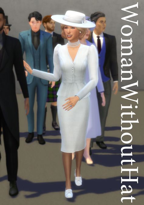 WomanWithoutHat Sims 4 Princess Diana Cc, Royal Ascot Outfit, Sims 4 Royal, Ascot Outfits, Princess Diana Wedding, Wedding Carriage, Diana Wedding, Sims 4 Dresses, Cc Sims