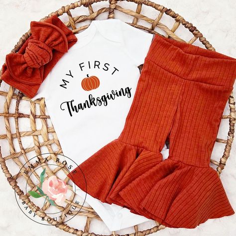 Orange Bell Bottoms, First Thanksgiving Onesie, Thanksgiving Onesie, My First Thanksgiving, Girls Thanksgiving Outfit, Pumpkin Outfit