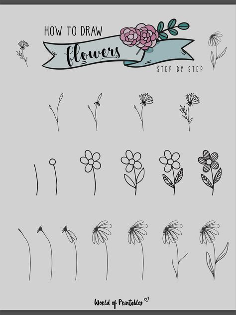 Flower Bunch Doodle, Wildflower Doodles Simple, Botanical Line Drawing Step By Step, Drawing Flowers Doodles, How To Draw Wildflowers, How To Draw Simple Flowers, Flower Doodles Step By Step, Easy Marker Drawing, How To Draw Flowers Step By Step