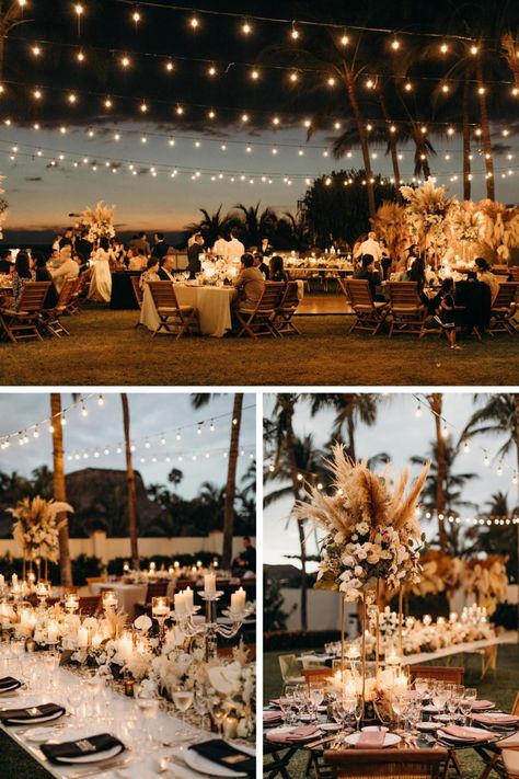 Destination Weddings - Boho Puerto Vallarta Wedding Rustic Destination Wedding, Boho Wedding Decorations Beach, Destination Wedding Reception Ideas, Beach Wedding At Night, Dreams Puerto Vallarta Wedding, Boho Lighting Wedding, Boho Destination Wedding, Boho Wedding Venues Outside, Beach Country Wedding