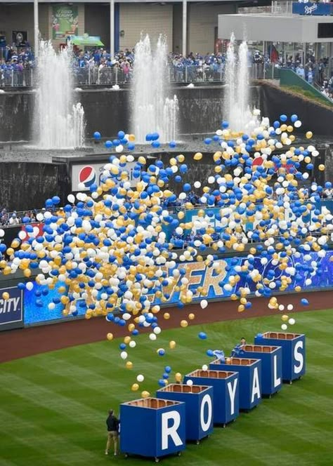 Balloons were released in the opening ceremonies Monday, April 6, 2015, at the Kansas City Royals season opening game with the Chicago White Sox at Kauffman Stadium. Opening Ceremony Ideas, Baseball Opening Day, Launch Event Ideas, Kc Royals Baseball, Kauffman Stadium, Classroom Interior, Kansas City Royals Baseball, Opening Scene, Gallery Opening