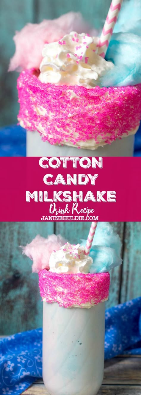 Cotton Candy Milkshake Recipe, Cotton Candy Milkshake, Candy Milkshake, Cotton Candy Recipe, Cotton Candy Drinks, Milkshake Drink, Fun Drink Recipe, Milkshake Recipe, Candy Drinks