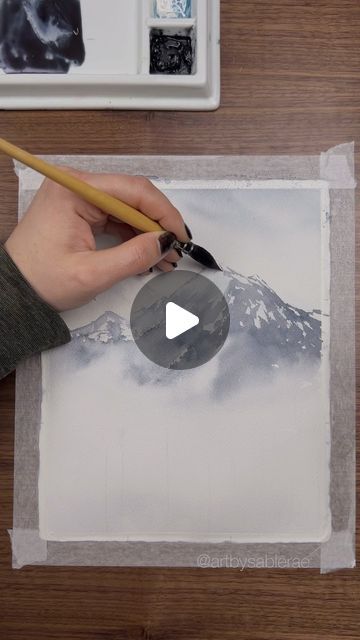 Christmas Watercolour Painting, Snow Scenes Winter Landscape, Watercolor Snow Scenes, Watercolor Winter Scenes, Watercolor Mountains Tutorial, Winter Watercolor Paintings, Scene Tutorial, Winter Landscape Watercolor, Snow Drawing