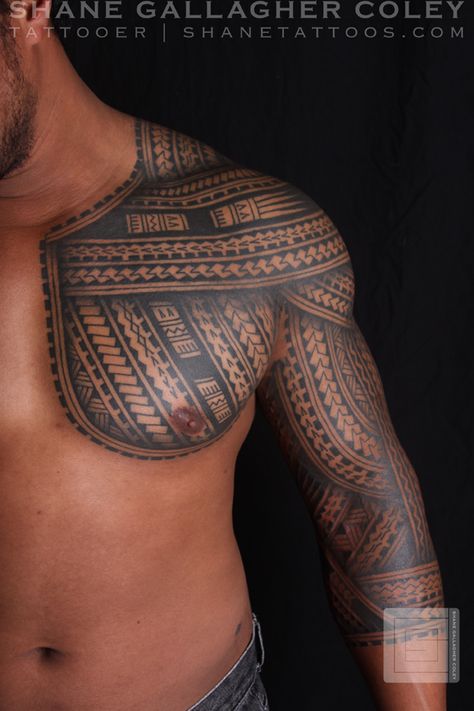 Tattoo Chest And Shoulder, Shane Tattoo, Tatau Tattoo, Polynesian Tattoo Designs, Marquesan Tattoos, Samoan Tattoo, Half Sleeve Tattoos For Guys, Warrior Tattoo, Arm Sleeve Tattoos