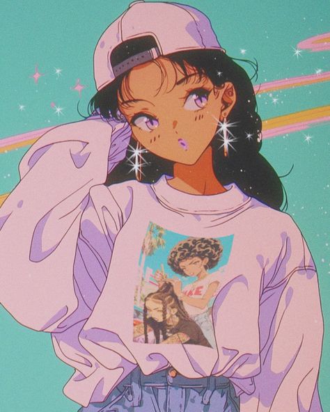 “1990 something” #fakeSavianStudios Vintage Anime Style, 90s Manga Art Style, 90s Anime Fashion, Female Artwork Art, 90s Anime Retro Aesthetic, Retro Anime Aesthetic, Queen Amina, Female Pfp, Black Pfp