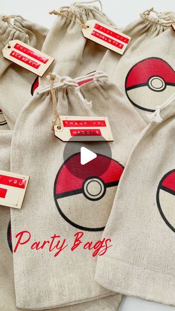 DIY Party Bags  These were so simple to make and perfect for our boho Pokémon party!  I just chose my image and ironed them on! So easy ... | Instagram Pokemon Candy Bags, Pokemon Birthday Party Gift Bags, Pokemon Gift Bags Diy, Pokemon Loot Bags, Pokemon Party Bags, Giveaway Bags, Diy Party Bags, Pokemon Party Favors, Pokemon Diy