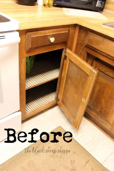 Clever Easy Kitchen Organizing Idea DIY | Hometalk Contact Paper Kitchen Cabinets, Contact Paper Cabinets, Kitchen Cabinet Liners, 1980s Kitchen, Cabinet Liner, Corner Kitchen Cabinet, Kitchen Cupboard Doors, Shelf Paper, Corner Cupboard