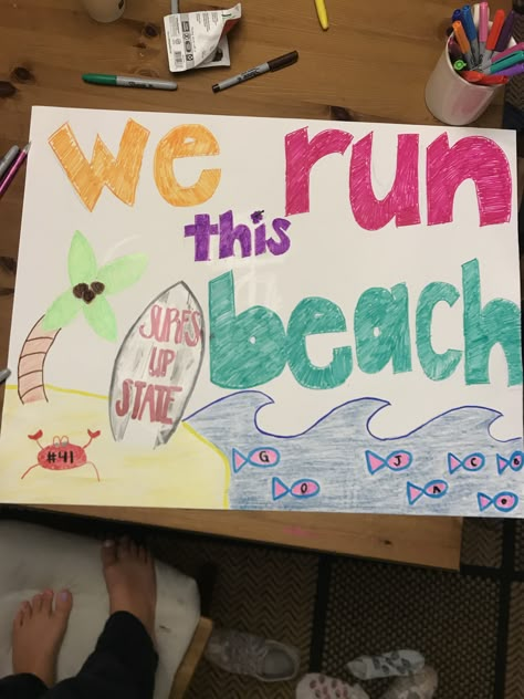 We Run This Beach Football Poster, Beach Football Posters, Beach Themed Football Posters, Western Football Posters, Fnl Poster Ideas, Homecoming Week Themes Days, Fnl Signs, Fnl Posters, Stuco Posters