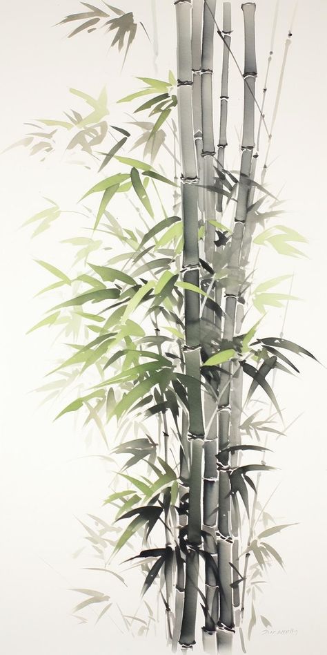 Bamboo Forest Drawing, Bamboo Tree Drawing, Bamboo Drawing, Bamboo Artwork, Tree Wall Painting, Japan Watercolor, Panda Painting, Japanese Ink Painting, Forest Drawing