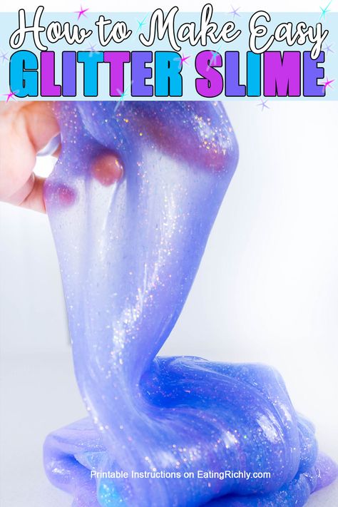 Glitter Slime Diy, Glitter Glue Slime Recipes, Slime No Glue, How To Make Glitter, Homemade Slime, Glitter Slime, Fluffy Slime, Cheap Crafts, Diy Gifts For Kids