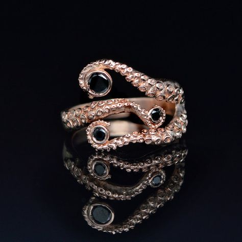 This Seductive Sexy Octopus Tentacle Ring has been designed, cast, carved and made from REAL Octopus tentacles set with three sexy black diamonds! It Tentacle Ring, Tentacles Ring, Master Of Disguise, Octopus Jewelry, Octopus Ring, The Octopus, Ring Wedding Band, Black Diamonds, Sale Sale