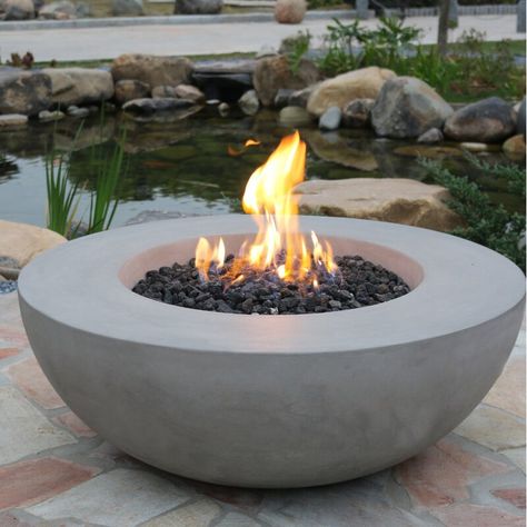 Sol 72 Outdoor Kristian Bowl Concrete Propane Fire Pit Table | Wayfair.co.uk Backyard Fire Pit Ideas, Outside Fire Pits, Fire Pit Materials, Fire Pit Ring, Backyard Fire Pit, Fire Pit Landscaping, Propane Fire Pit Table, Fire Pit Bowl, Fire Pit Ideas