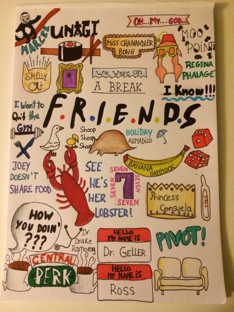 Friends Series Doodle, Show Drawing Ideas, Friendship Doodle, Books Bullet Journal, Doodle Friends, Show Drawing, Journal Cover Ideas, Friends Journal, Friends Sketch