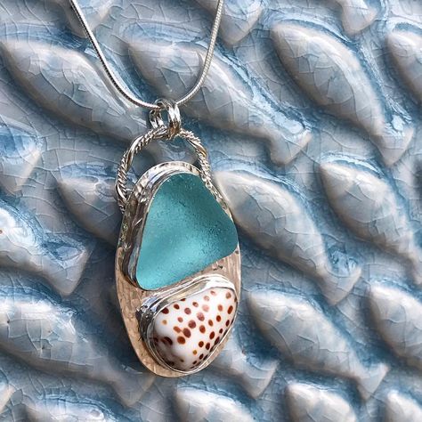 Beautiful English Seaglass found by @seaglassgamster and A broken bit of a Hawaiian flea cone shell found by me combined to make this… Sea Glass Crafts Jewellery, Silver Smithing, Cone Shell, Raw Stone Jewelry, Treasure Jewelry, Sea Jewelry, Indie Jewelry, Portfolio Ideas, Sea Glass Crafts