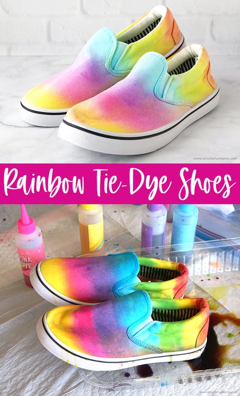 Rainbow Tie-Dye Shoes | artsy-fartsy mama Dye Shoes, Rainbow Project, Diy Tie Dye Designs, Tie Dye Shoes, Creative Items, How To Dye Shoes, Tie Dye Crafts, Pink Dye, How To Tie Dye