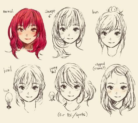 Hairstyles from the Front View. I have never been sure what a braided hairstyle from the front looks like. Now I do. Anime Hairstyles, Some Drawings, Pelo Anime, Manga Hair, Drawing Faces, 캐릭터 드로잉, Poses References, Digital Painting Tutorials, Anime Hair