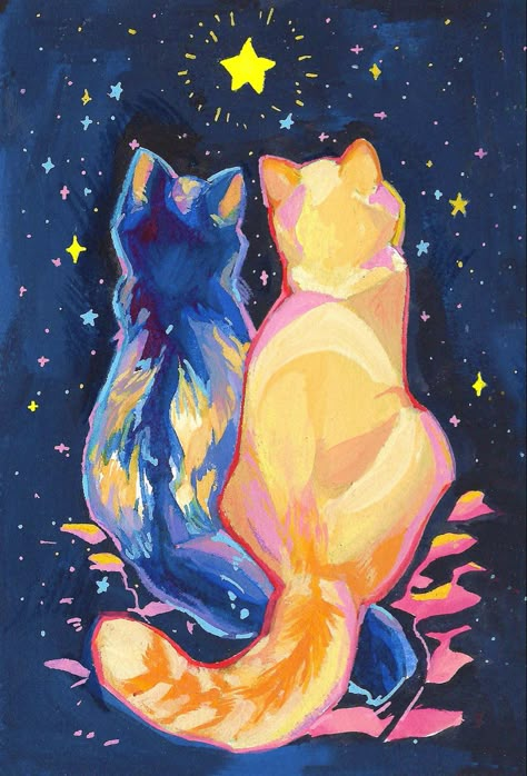 Posca Art, Two Cats, Arte Sketchbook, Art Inspiration Painting, The Night Sky, Painting Art Projects, Art Inspiration Drawing, Canvas Art Painting, الرسومات اللطيفة