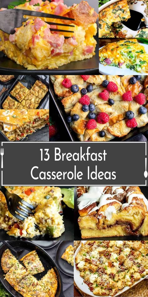 collage of breakfast casseroles Breakfast Casseroles To Feed A Crowd, One Pan Brunch Ideas, Freezer Breakfast Meals Casseroles, Breakfast Morning Casserole, One Dish Breakfast Recipes, Big Batch Breakfast Recipes, Croissant Breakfast Casserole Overnight, Brunch Casseroles For A Crowd, Breakfast On The Go Ideas Make Ahead