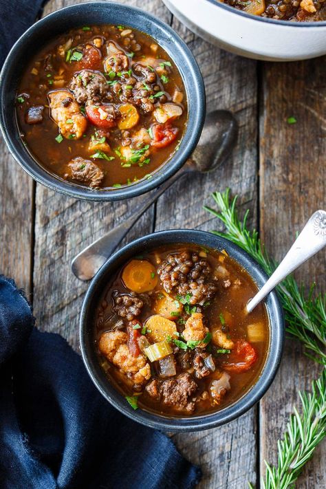 A hearty and comforting Lentil Turkey Sausage Soup packed with rich flavors and nutritious ingredients. Clean, healthy and packed with protein. Turkey Sausage Soup, Turkey Lentil Soup, Turkey Lentil, Lentil Sausage, Lentil Sausage Soup, Feasting At Home, Sausage Soup Recipes, French Green Lentils, I Want Food