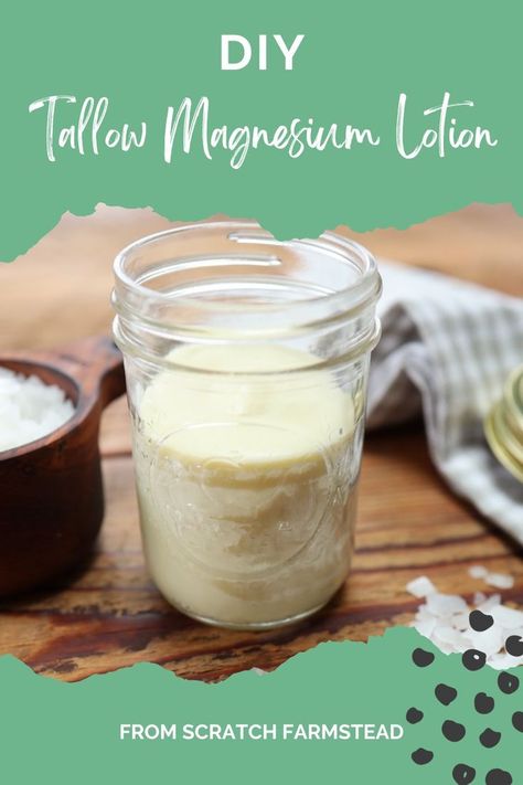 DIY Tallow Magnesium Lotion - From Scratch Farmstead Diy Skin Care Recipes Moisturizer, Tallow Lotion Recipe, Diy Tallow, Herbalist Recipes, Tallow Face Cream, Tallow Lotion, Moisturizer Diy, Tallow Recipe, Magnesium Cream