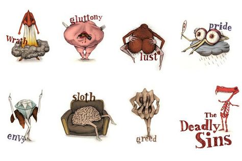 Seven Deadly Sins Bible Art, Seven Sins Art, 7 Sins Illustration, Seven Deadly Sins Bible, 7 Deadly Sins Art, Sloth Deadly Sin, Seven Deadly Sins Tattoo, Evil Tattoo, 7 Sins