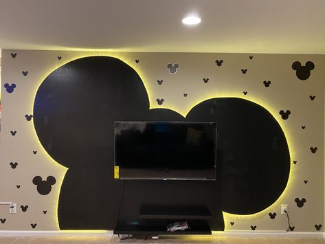 Disney playroom Disney Themed Playroom Ideas, Disney Basement Ideas, Disney Play Room, Disney Playroom, Painted Bedroom Doors, Disney Themed Bedrooms, Playroom Mural, Boy Room Paint, Disney Play