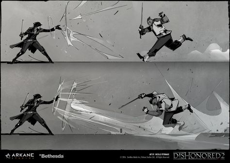 "Dishonored 2" FX studies by Nicolas Petrimaux Super Powers Art, Magic Design, Dishonored, Poses References, Figure Drawing Reference, Animation Design, Magic Art, 판타지 아트, Swords