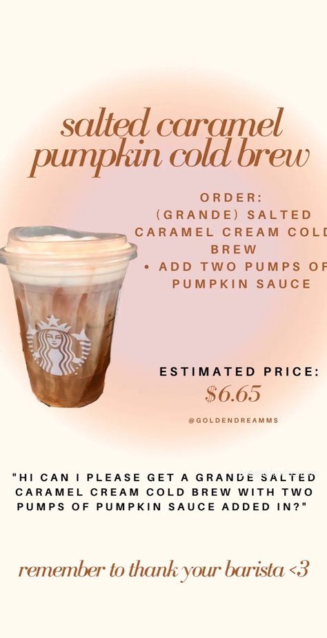 Starbucks Drinks Fall, Pumpkin Cold Brew, Dunkin Drinks, Starbies Drinks, Starbucks Ideas, Fall Coffee Drinks, Starbucks Fall Drinks, Fall Starbucks, Menu Coffee