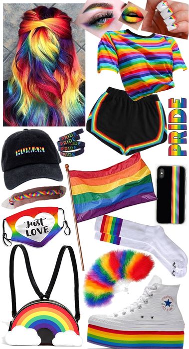 Grunge Pride Outfit, Pride Diy Outfits, Rainbow Goth Outfit, Rainbow Outfit Women, Pride Outfits Women, Subtle Pride Outfit, Rainbow Outfit Aesthetic, Pride Aesthetic Outfits, Pride Month Outfit Ideas