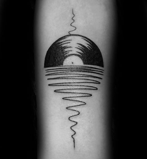 Guy With Vinyl Record Sound Wave Small Inner Forearm Tattoo Design Vinyl Record Tattoo, Record Tattoo, Surf Tattoos, Small Music Tattoos, Surf Tattoo, Wanderlust Tattoo, Tattoo Placements, Inner Forearm Tattoo, Wave Tattoo