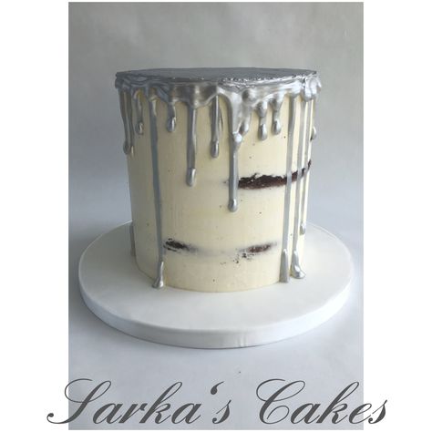 Silver drip cake by #sarkascakes Silver Drip Cake, Silver Cake, Drip Cake, 65th Birthday, Drip Cakes, Sweets Treats, Birthday Cake, Cake, Birthday