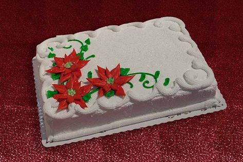 Icing Poinsettias Cake Design | Resch's Bakery, Columbus Ohio Poinsettia Cake, Sheet Cakes Decorated, Christmas Desserts Cakes, Holiday Desserts Christmas, Sheet Cake Designs, Desserts Christmas, Xmas Cake, Christmas Cakes, Cupcake Frosting