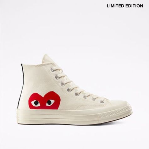 Converse x Comme des Garçons PLAY Chuck 70 High Top White Shoes, Boty Converse, Converse X Comme Des Garcons, Cdg Converse, Tenis Converse, Converse Comme Des Garcons, Converse High Top, Play Comme Des Garcons, Jack Purcell