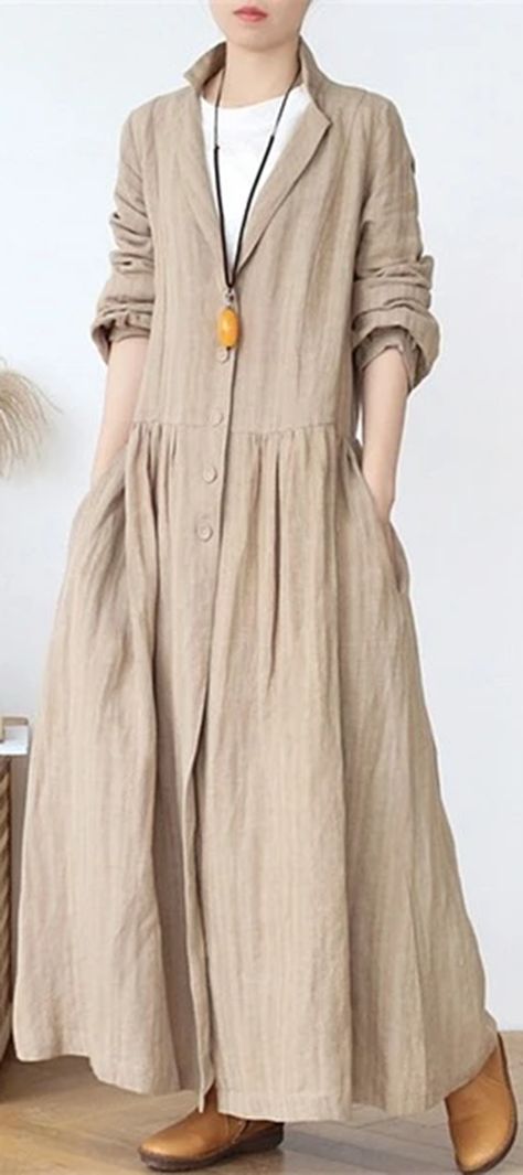 Cotton Coats For Women, Vintage Long Sleeve Linen Dress For Summer, Elegant Long Linen Outerwear, Chic Linen Long Coat, Oversized Linen Long Coat, Vintage Linen Long-sleeve Outerwear, Woolen Coat Woman, Spring Dresses Women, Linen Coat