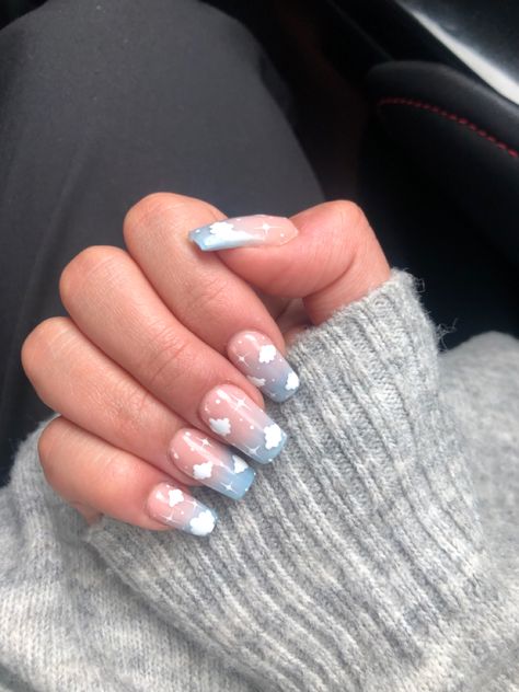 #nails #aesthetic #naildesign #fyp #clouds Square Cloud Nails, Cloud Nail Designs, Cloud Nails, Nails 2022, Nails Aesthetic, Short Square Nails, Blue Clouds, Square Nails, Blue Aesthetic