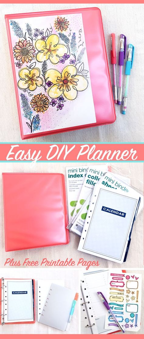 Easy DIY Planner - get organized with a your own personal planner. This is an easy project you can customize to fit your own needs. Use printables and custom art to decorate and learn how to make your own fun planner stickers! #planner #plannergirl Planner Covers Diy, Planer Organisation, Diy Planner Notebook, Planner Diy, Mini Planner, Planner Tips, Planner Printables, Free Planner, Planner Binder